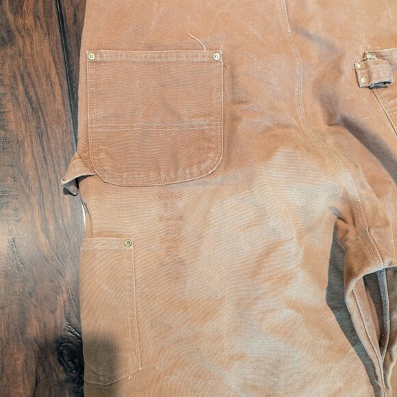 Carhartt Overall Bibs Mens 46x34 Brown Double Knee Workwear Canvas Vintage XL - Picture 9 of 12